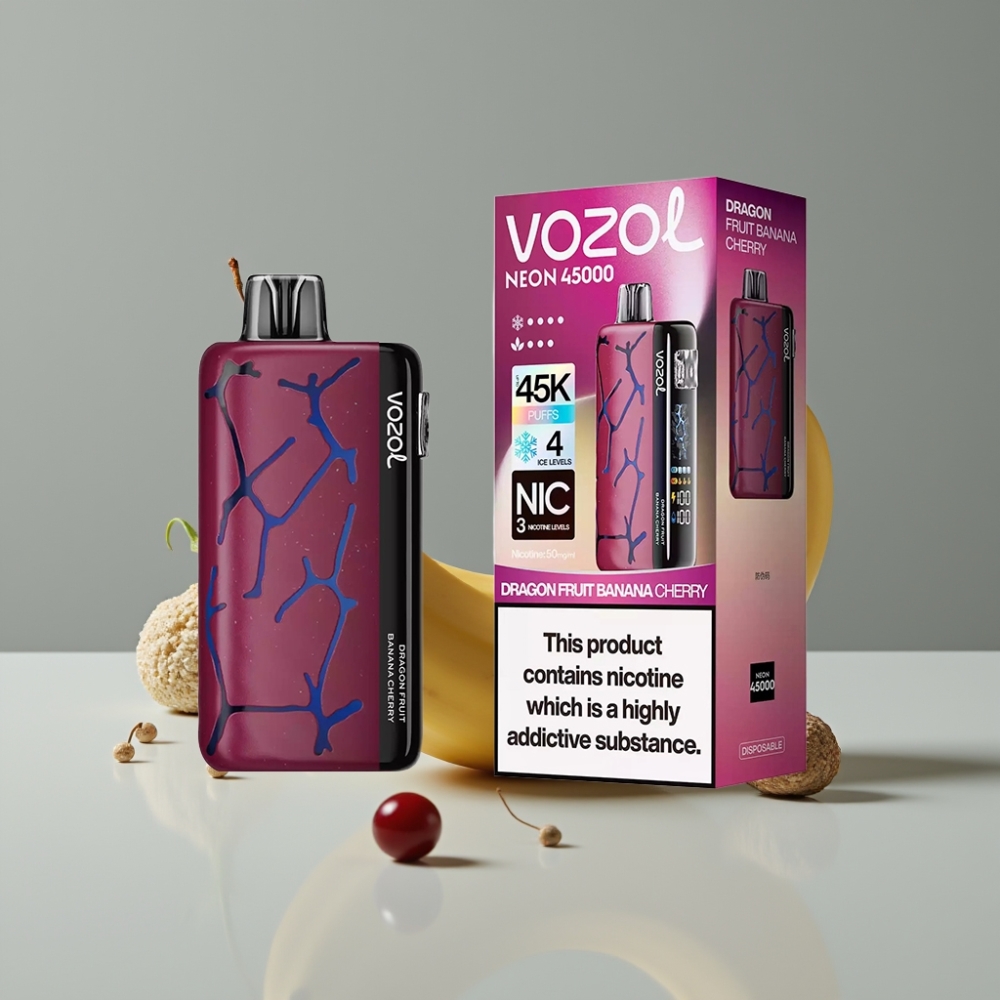 Vozol Neon 45K 45000 Puffs Vape μιας χρήσης Φρούτο Δράκου Μπανάνα Κεράσι με Ρυθμιζόμενο Ice & Airflow