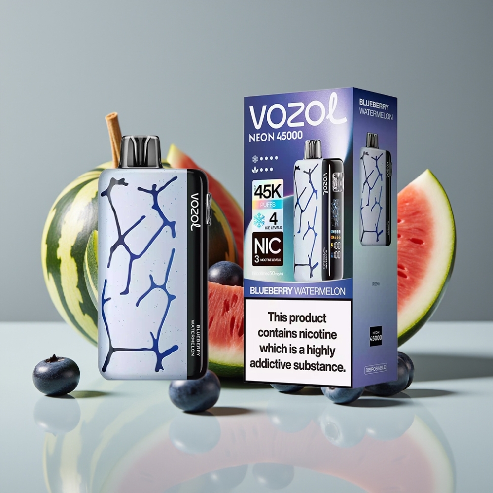 Vozol Neon 45K 45000 Puffs Vape μιας χρήσης Μπλε Βατόμουρο με Ρυθμιζόμενο Ice και Airflow