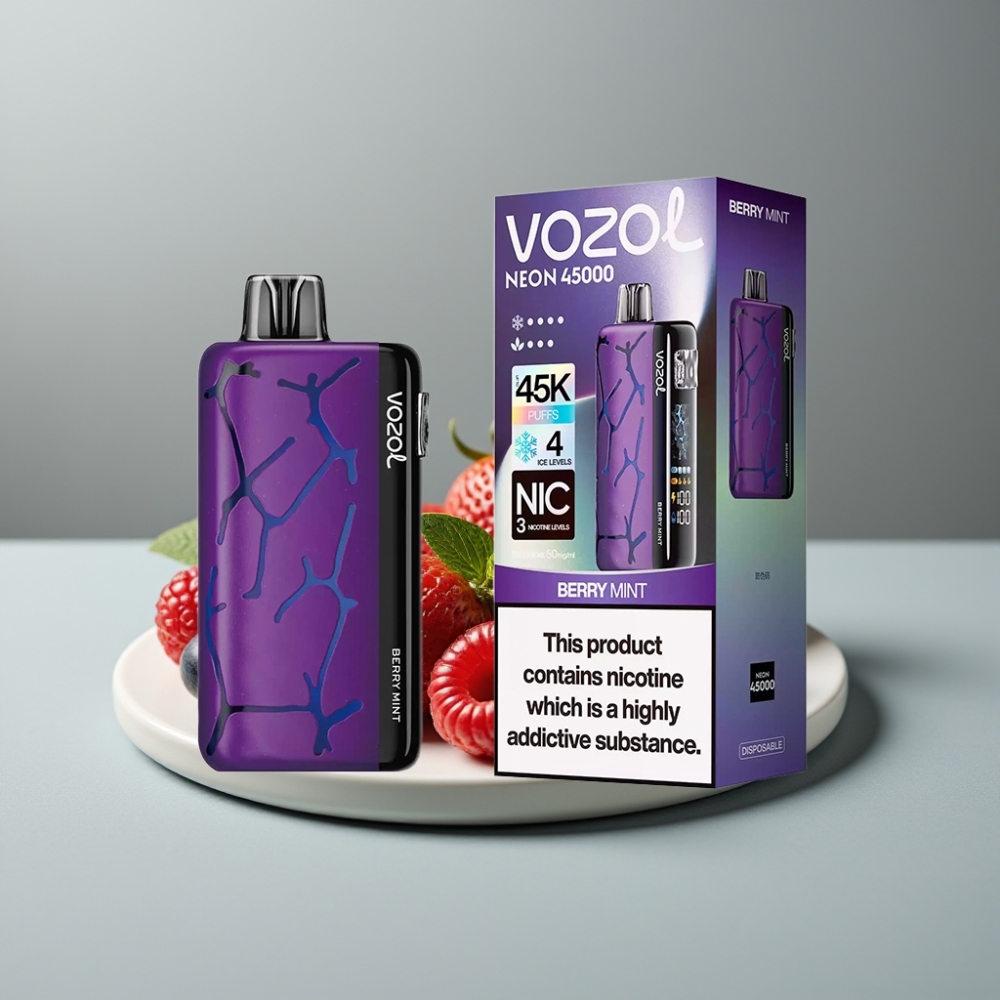 Vozol Neon 45K 45000 Puffs Vape μιας χρήσης Μούρο Μέντα Mesh Coil 20ml 50mg