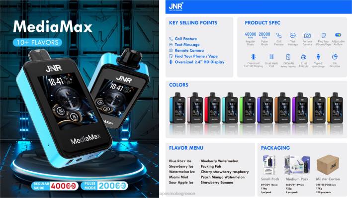 JNR MediaMax 40κ ρουφηξιά ξινός πάγος μήλου 4X8H20 Vape Χωρισ Νικοτινη