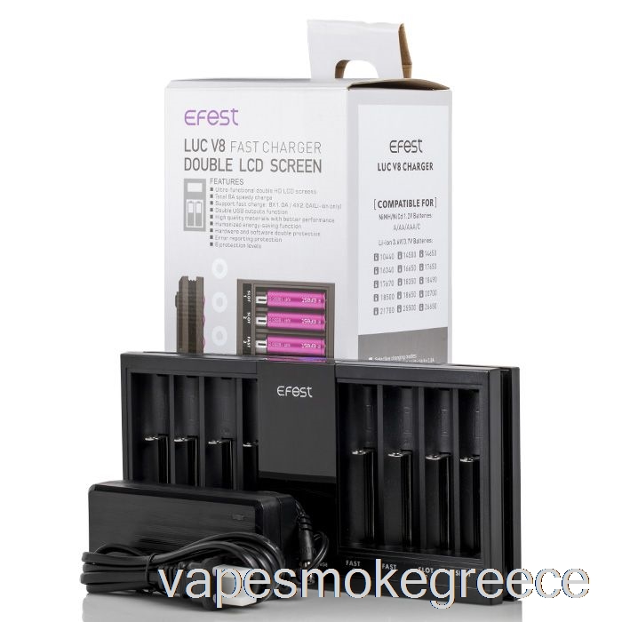 Vape Greece Efest Luc V8 διπλή οθόνη Lcd γρήγορος φορτιστής μπαταρίας